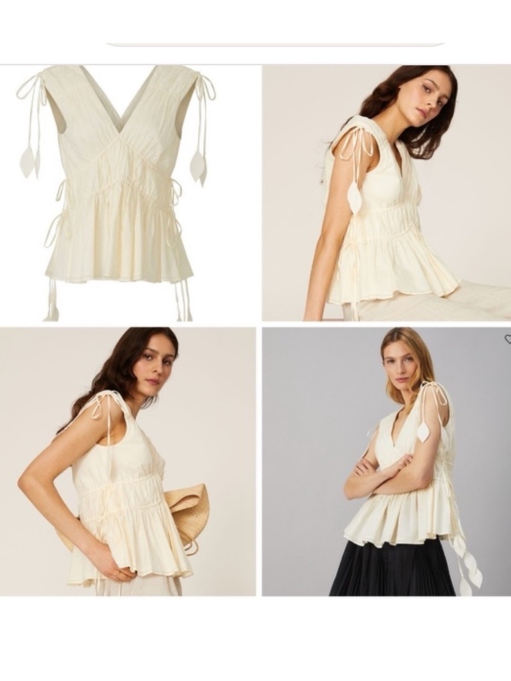 Tory Burch New Ivory Sleeveless Smocked Peplum Tie Top - Size 14 NWOT - Picture 6 of 9